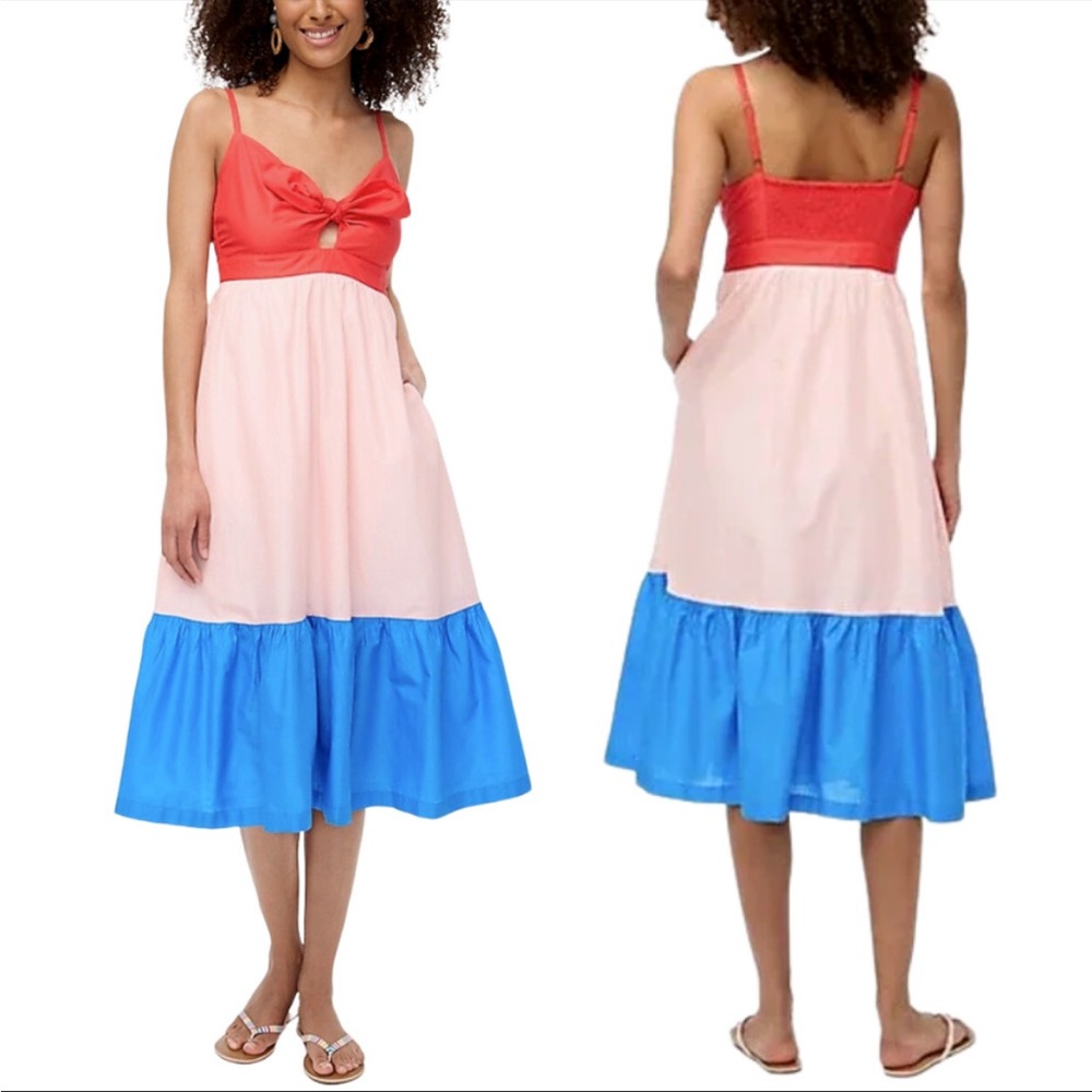 J.Crew Colorblock tie-front cutout midi dress